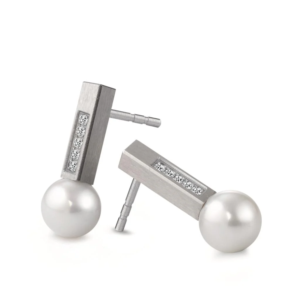 Orecchini a bottone Acciaio inossidabile Diamante 0.08 ct, 10 pietra, tw-si - Image 2
