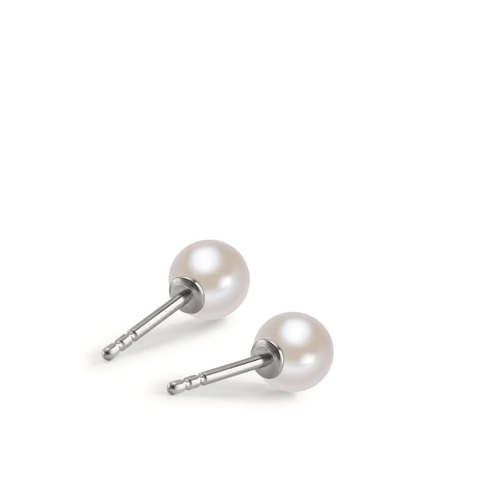 Orecchini a bottone Acciaio inossidabile Perla di conchiglia bianco, 2 Perla, 6 mm Ø6 mm - Image 3