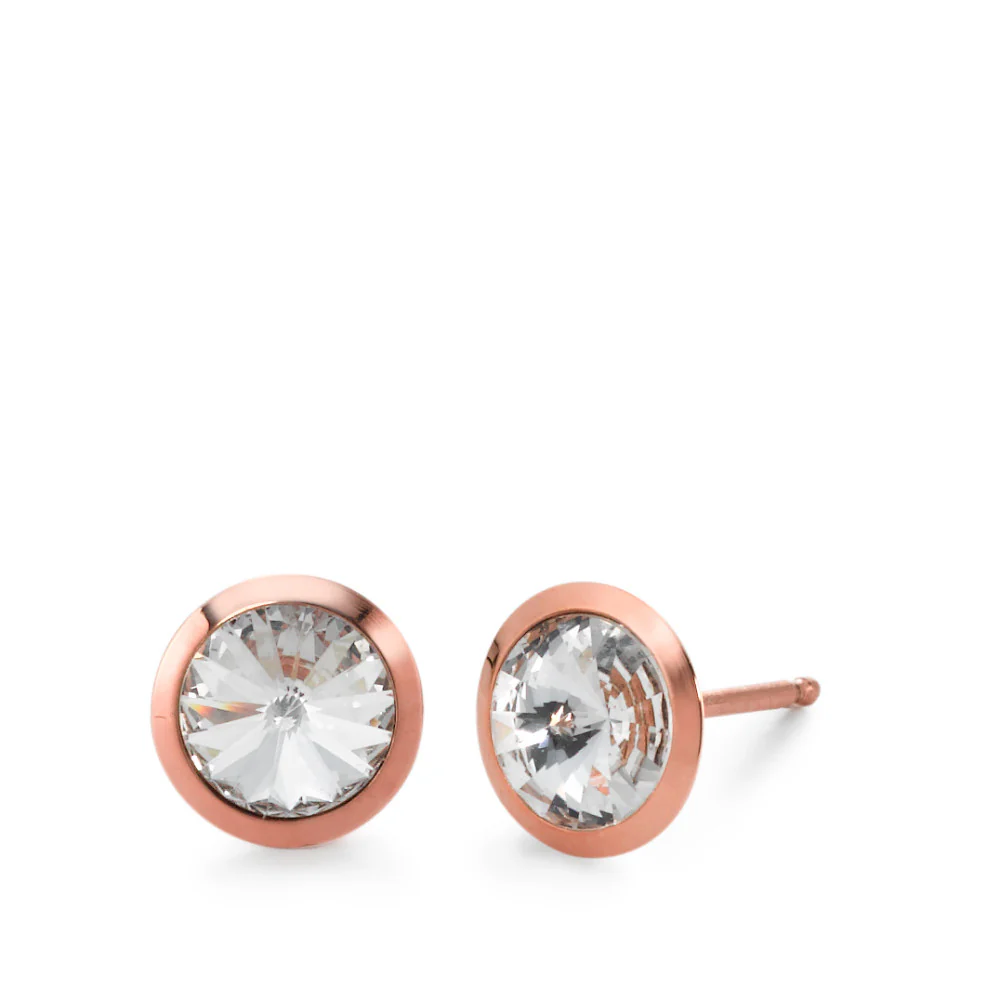Orecchini a bottone Acciaio inossidabile Zirconia bianco rosa rivestito in PVD Ø8 mm