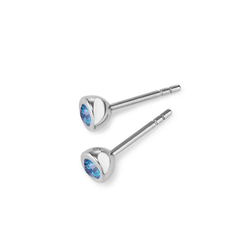 Orecchini a bottone Acciaio inossidabile Zirconia blu, 2 pietra Ø5 mm - Image 3