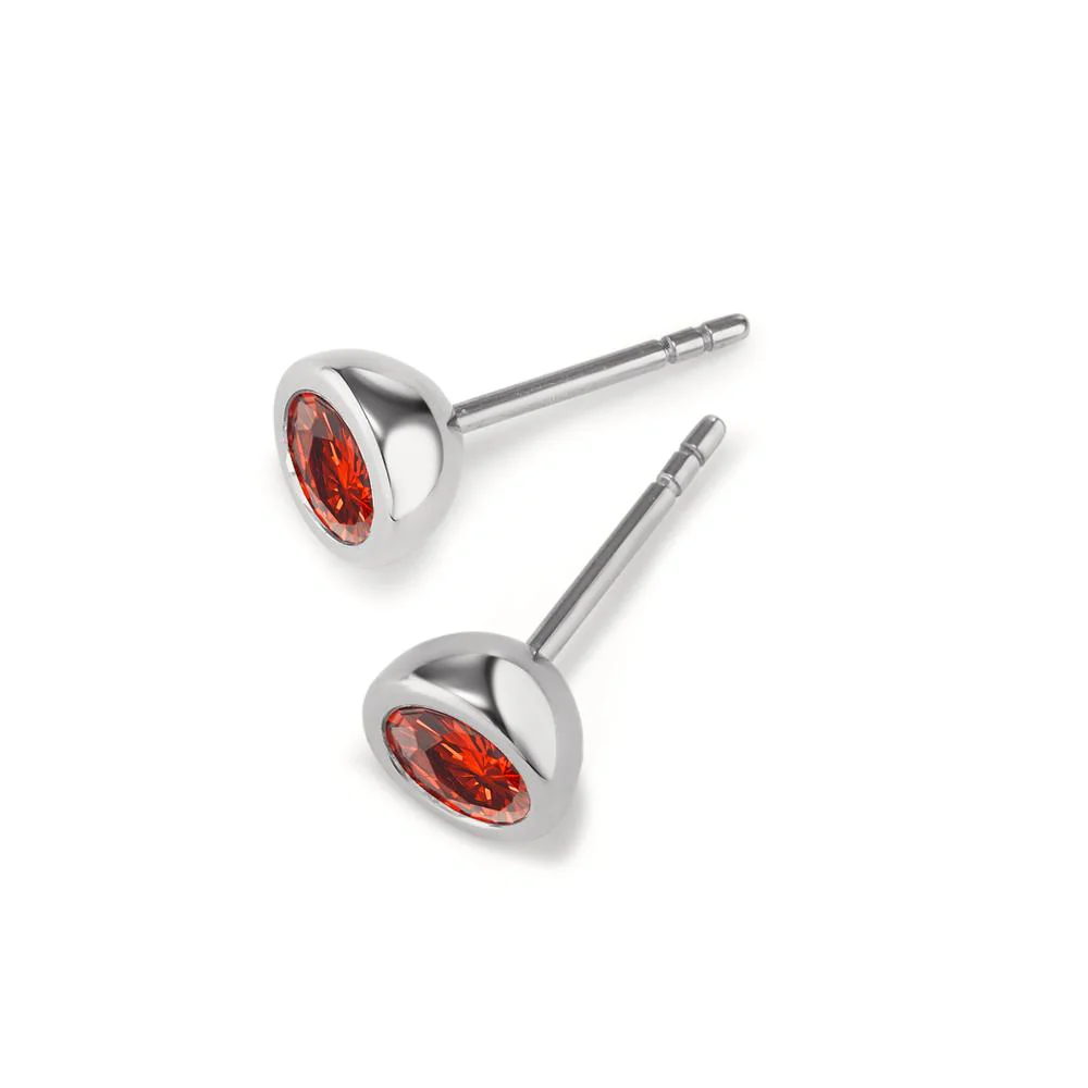 Orecchini a bottone Acciaio inossidabile Zirconia rosso, 2 pietra Ø7 mm - Image 3