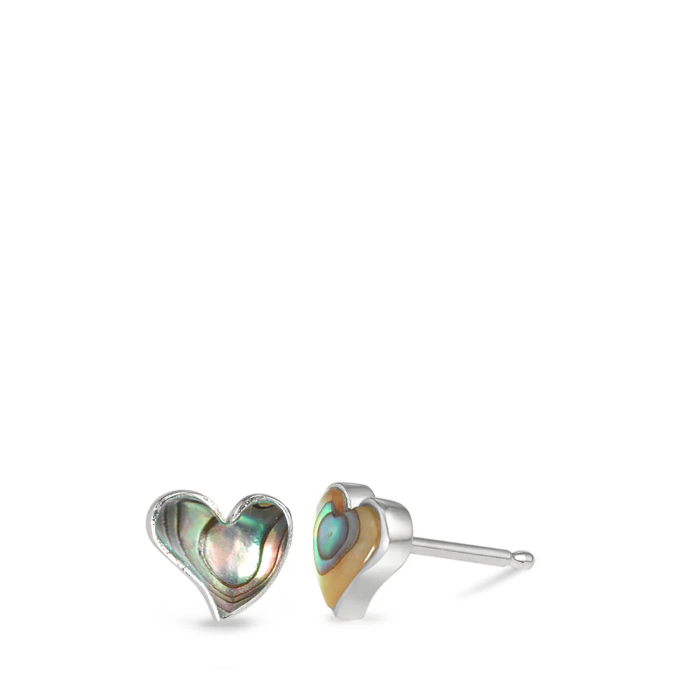 Orecchini a bottone Argento Abalone Cuore Ø7 mm