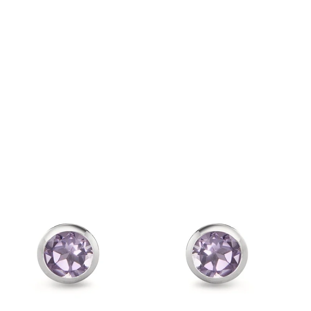 Orecchini a bottone Argento Ametista 2 pietra rodiato Ø6.5 mm - Image 2