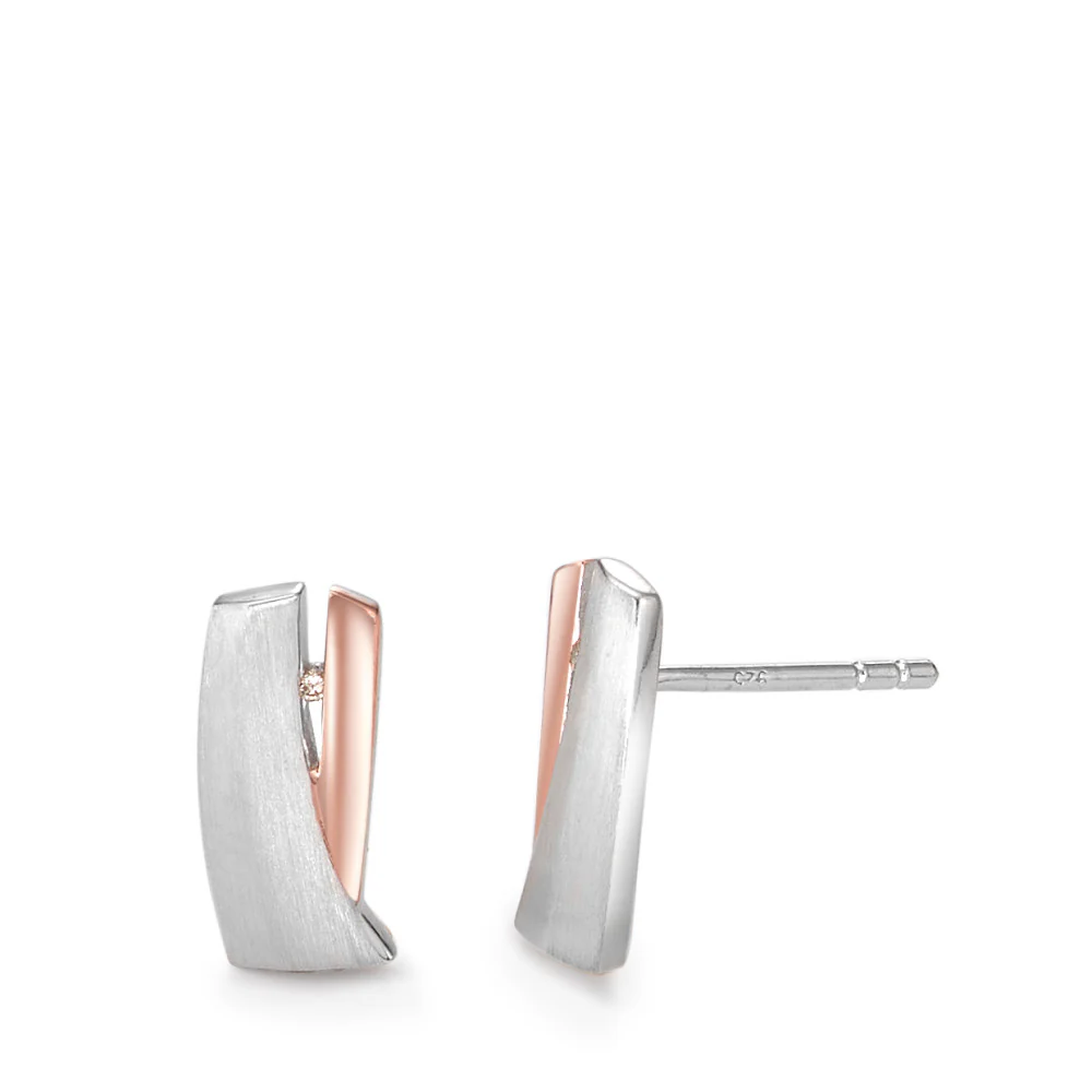 Orecchini a bottone Argento Diamante 0.012 ct, si rosa dorato
