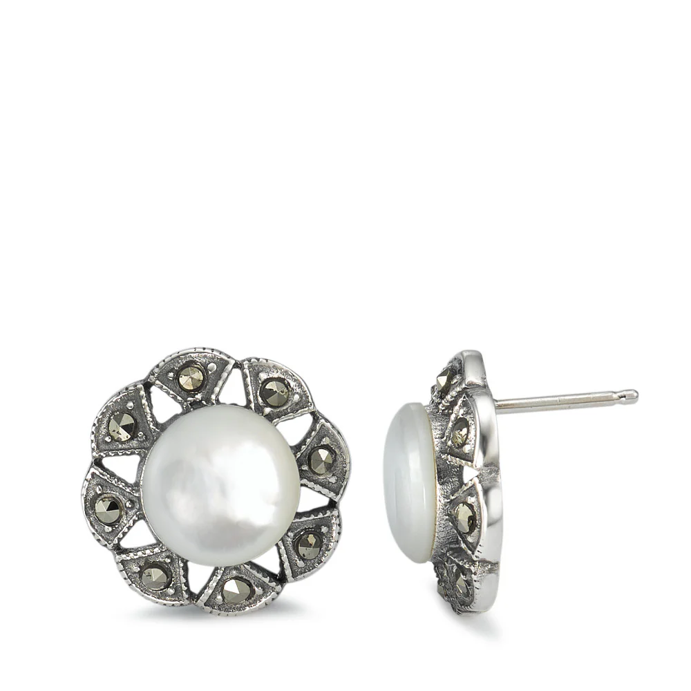 Orecchini a bottone Argento Marcasite patinato Ø17 mm