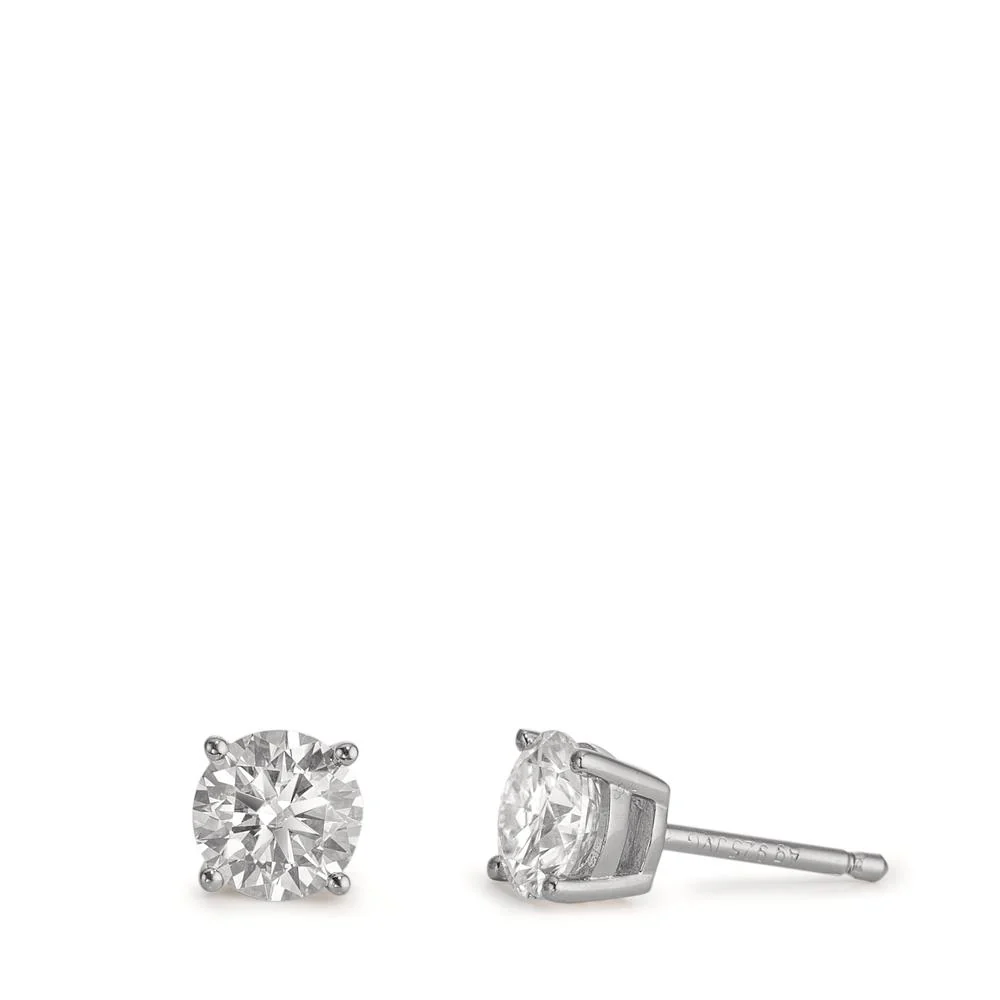 Orecchini a bottone Argento Moissanite 2 pietra, 6 mm rodiato
