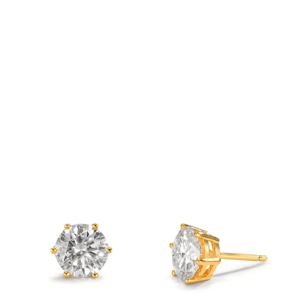 Orecchini a bottone Argento Moissanite 2 pietra, 8 mm giallo dorato