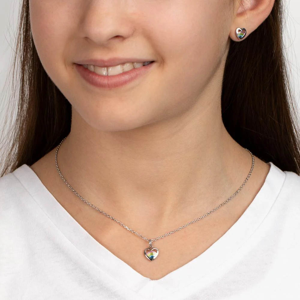 Orecchini a bottone Argento rodiato Cuore Ø7.5 mm - Image 2