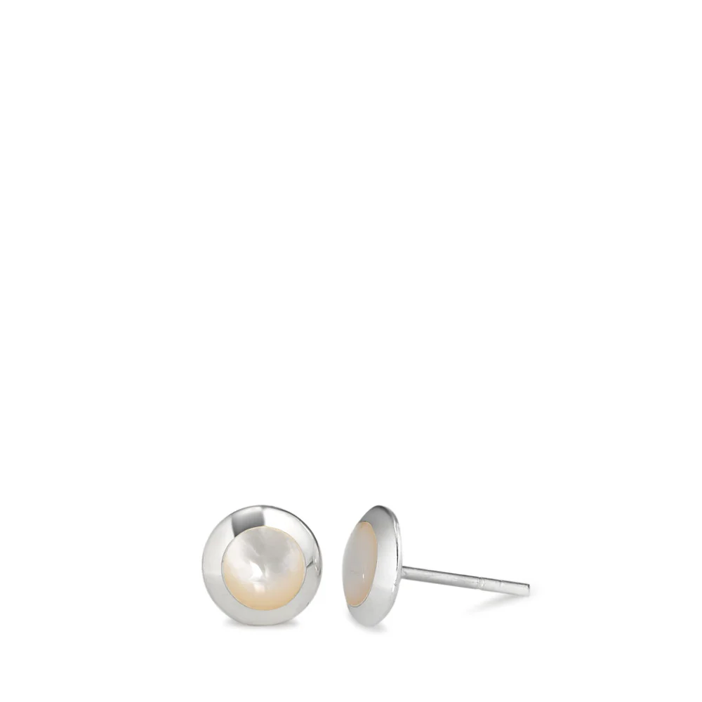 Orecchini a bottone Argento rodiato Madreperla bianco, 2 Perla, 5 mm Ø8 mm