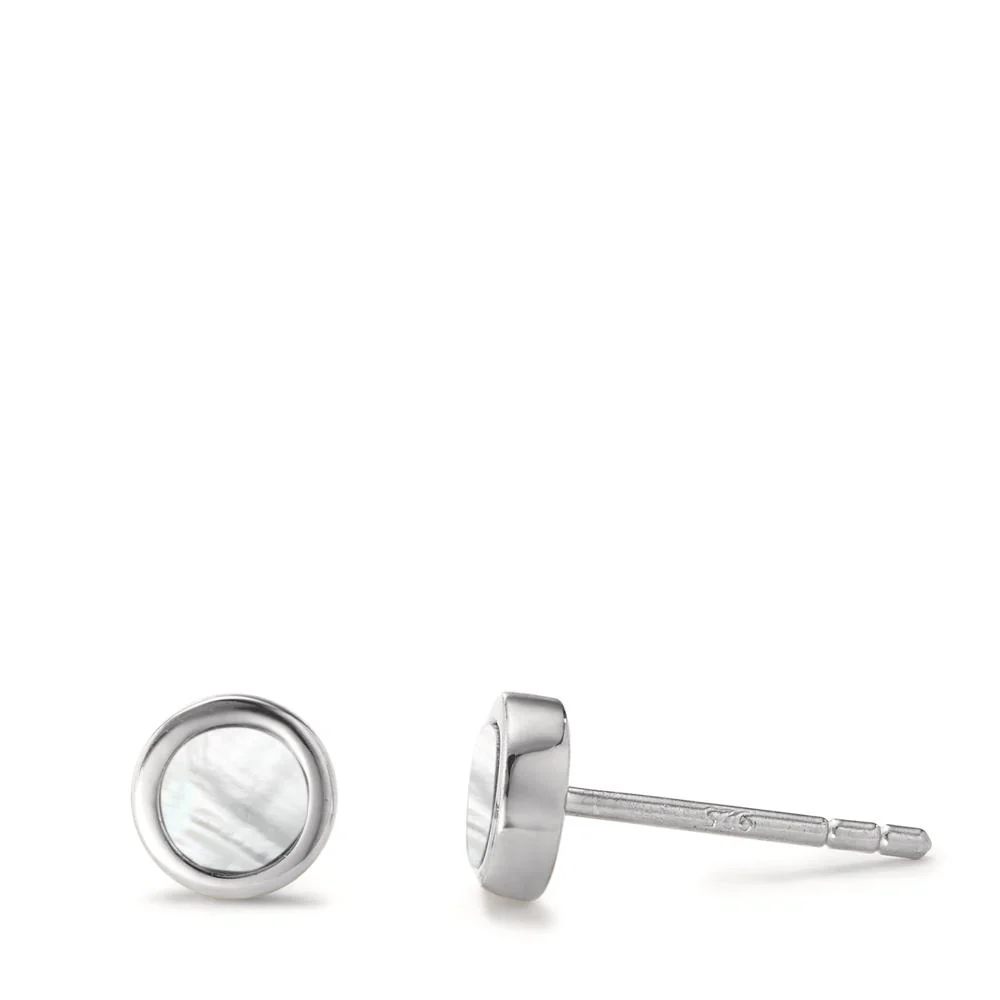 Orecchini a bottone Argento rodiato Madreperla bianco Ø6 mm