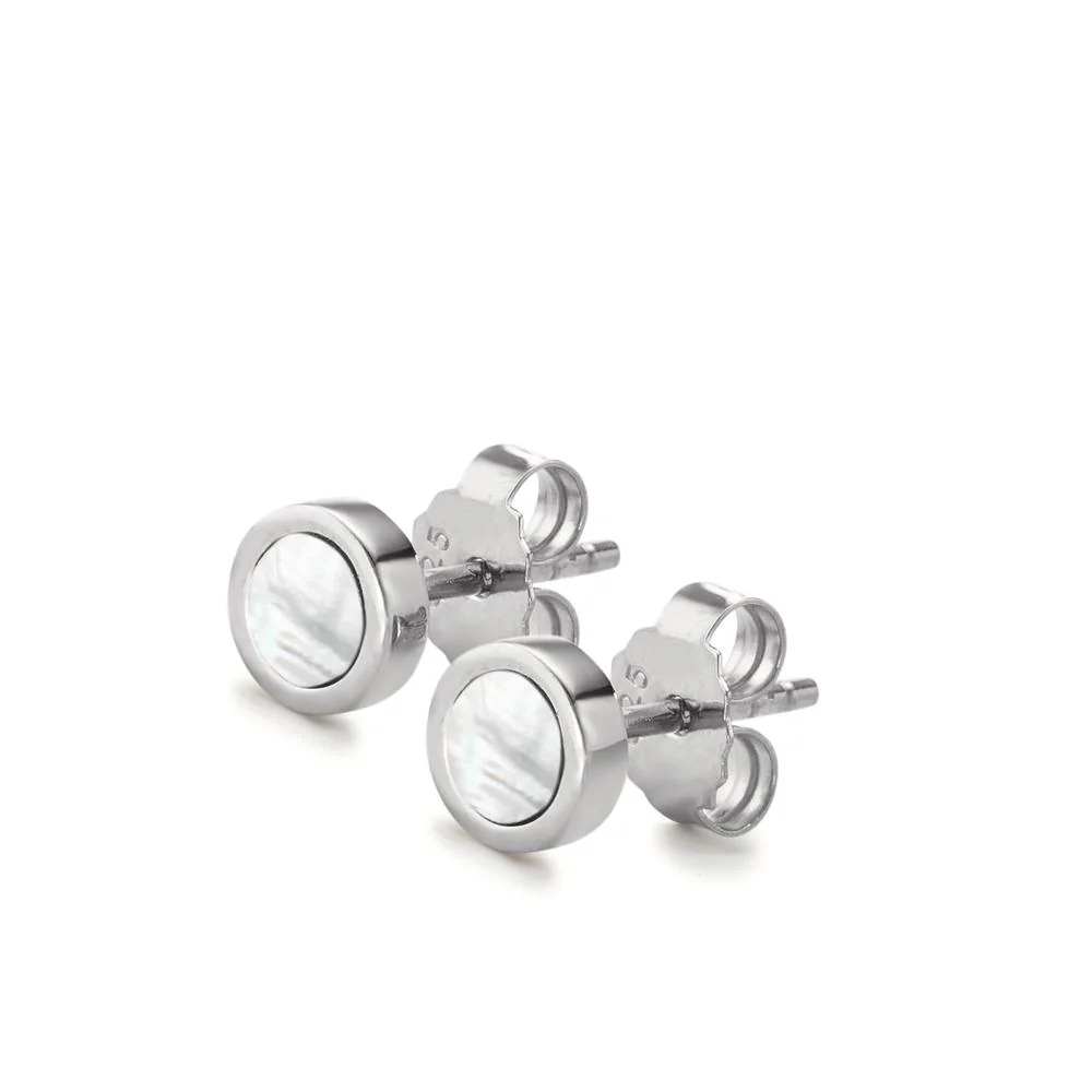 Orecchini a bottone Argento rodiato Madreperla bianco Ø6 mm - Image 3