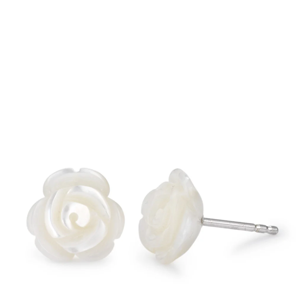 Orecchini a bottone Argento rodiato Madreperla bianco Rosa Ø11 mm