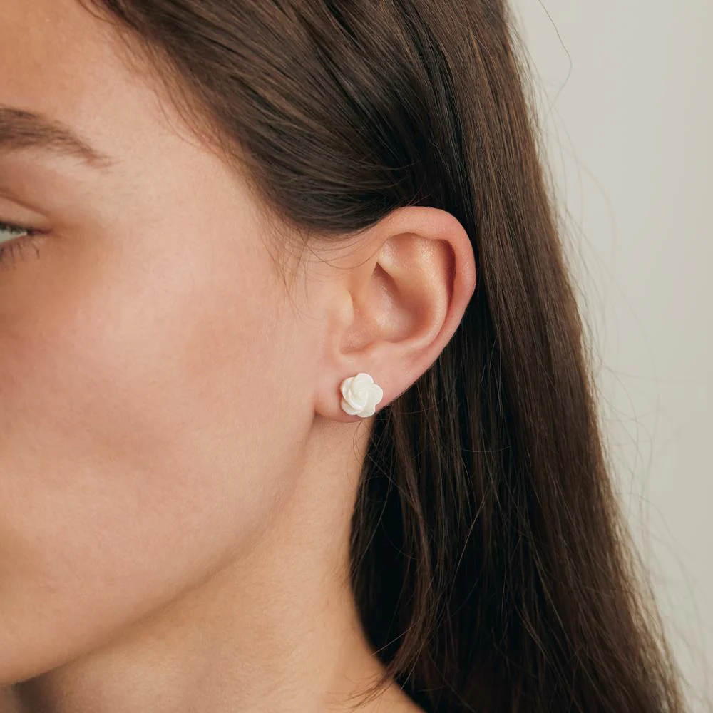Orecchini a bottone Argento rodiato Madreperla bianco Rosa Ø11 mm - Image 2