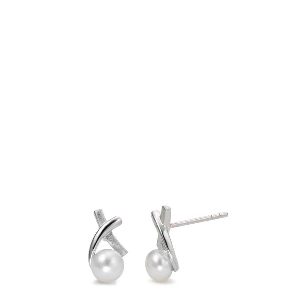 Orecchini a bottone Argento rodiato Perla coltivata d'acqua dolce bianco, 2 Perla, 5.5 mm
