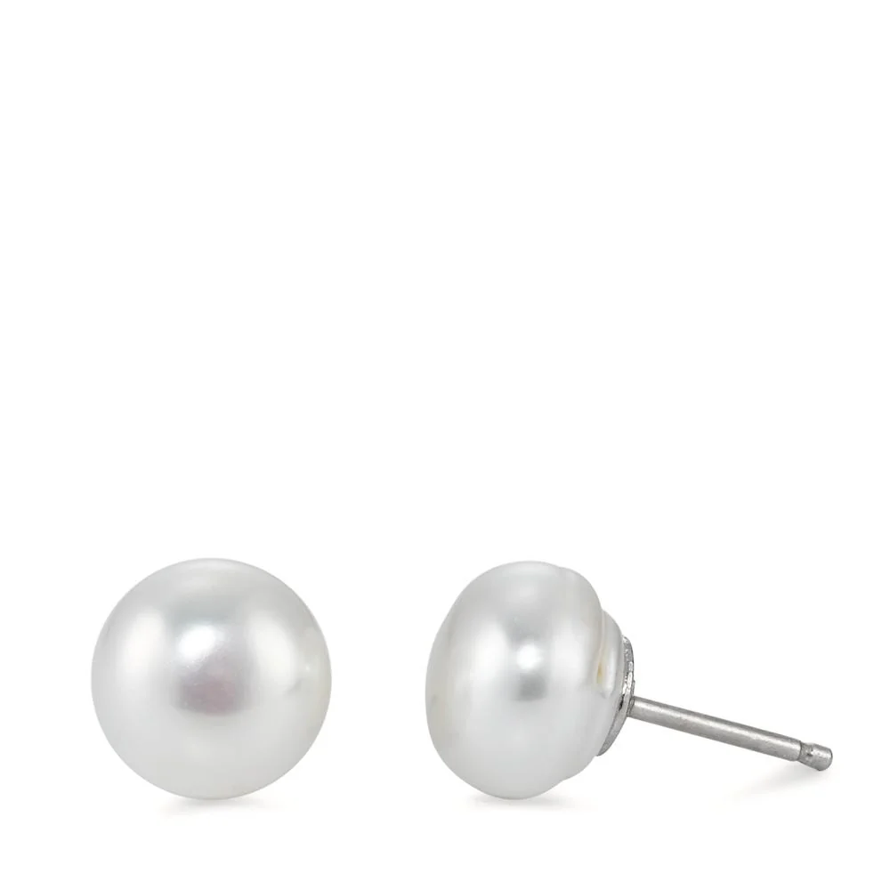 Orecchini a bottone Argento rodiato Perla coltivata d'acqua dolce bianco, 2 Perla 9.5-10 mm