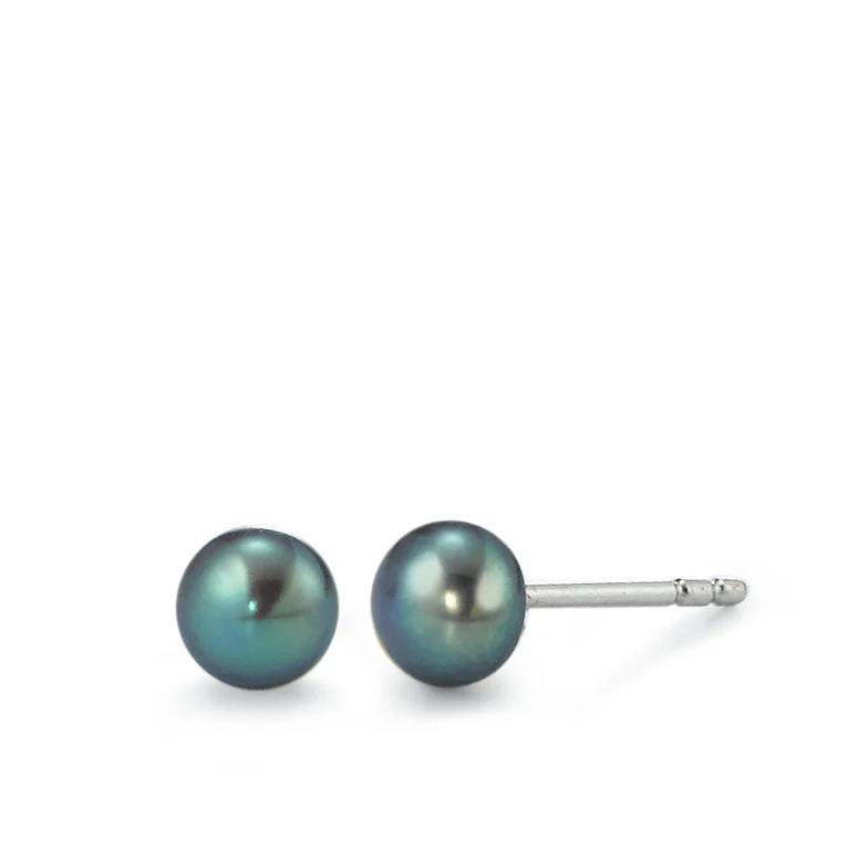 Orecchini a bottone Argento rodiato Perla coltivata d'acqua dolce blu pavone, 2 Perla 5-5.5 mm