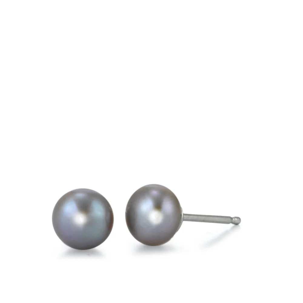 Orecchini a bottone Argento rodiato Perla coltivata d'acqua dolce Grigio, 2 Perla 7-7.5 mm