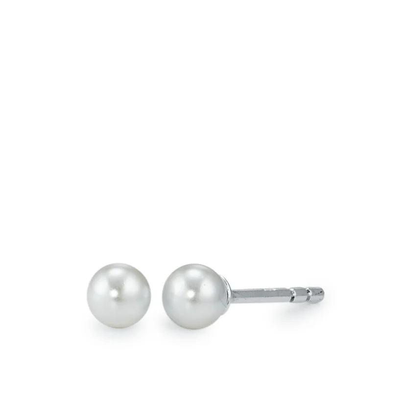 Orecchini a bottone Argento rodiato [shining Pearls] bianco, 2 Perla, 4 mm