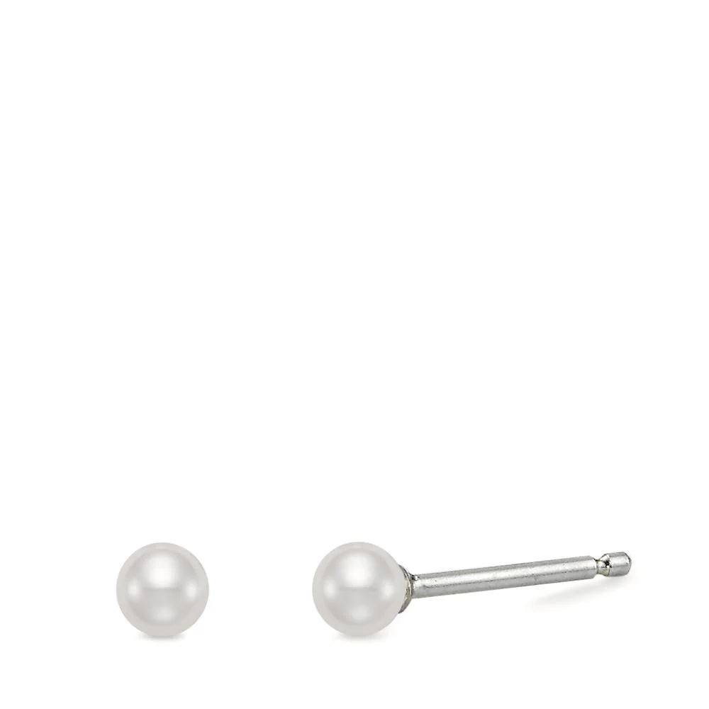 Orecchini a bottone Argento rodiato [shining Pearls] bianco, 2 Perla, 4 mm