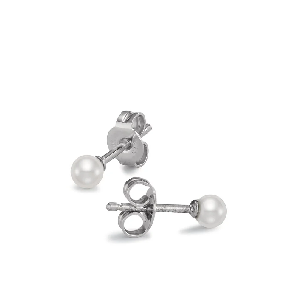 Orecchini a bottone Argento rodiato [shining Pearls] bianco, 2 Perla, 4 mm - Image 2