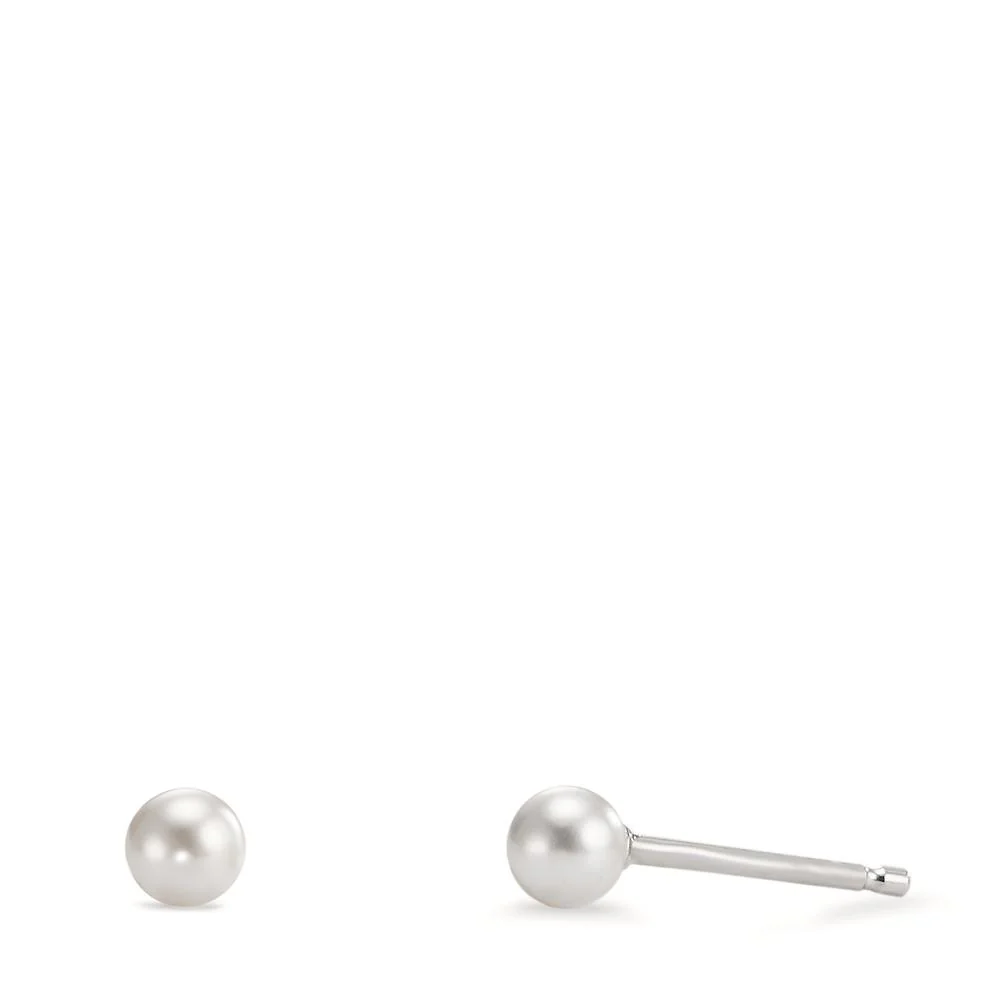 Orecchini a bottone Argento rodiato [shining Pearls] bianco, 2 Perla, 4 mm