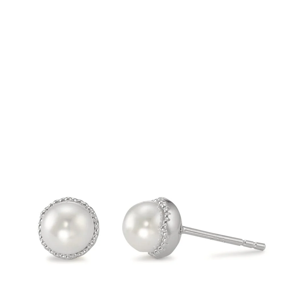 Orecchini a bottone Argento rodiato [shining Pearls] bianco, 2 Perla Ø7.5 mm