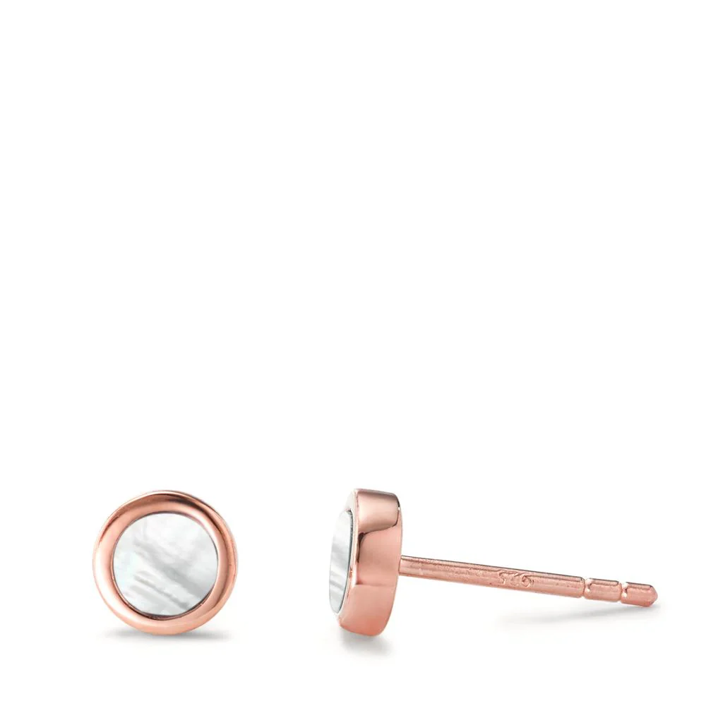 Orecchini a bottone Argento rosa dorato Madreperla bianco