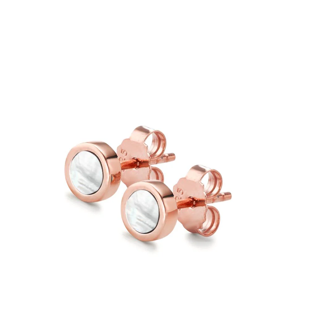 Orecchini a bottone Argento rosa dorato Madreperla bianco - Image 3