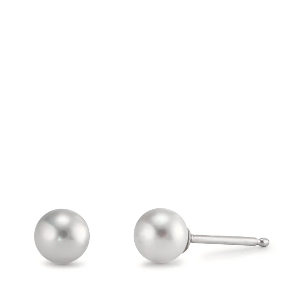 Orecchini a bottone Argento [shining Pearls] bianco, 2 Perla, 6 mm