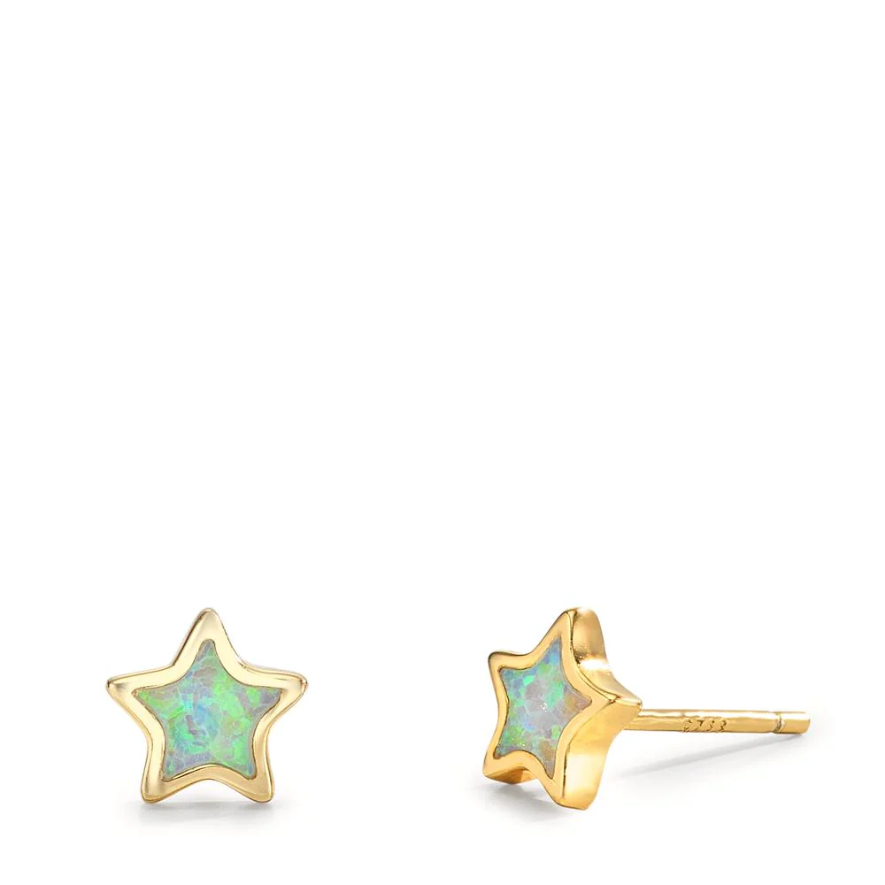 Orecchini a bottone Argento [synth. Opal] 2 pietra giallo dorato Stella Ø6.5 mm