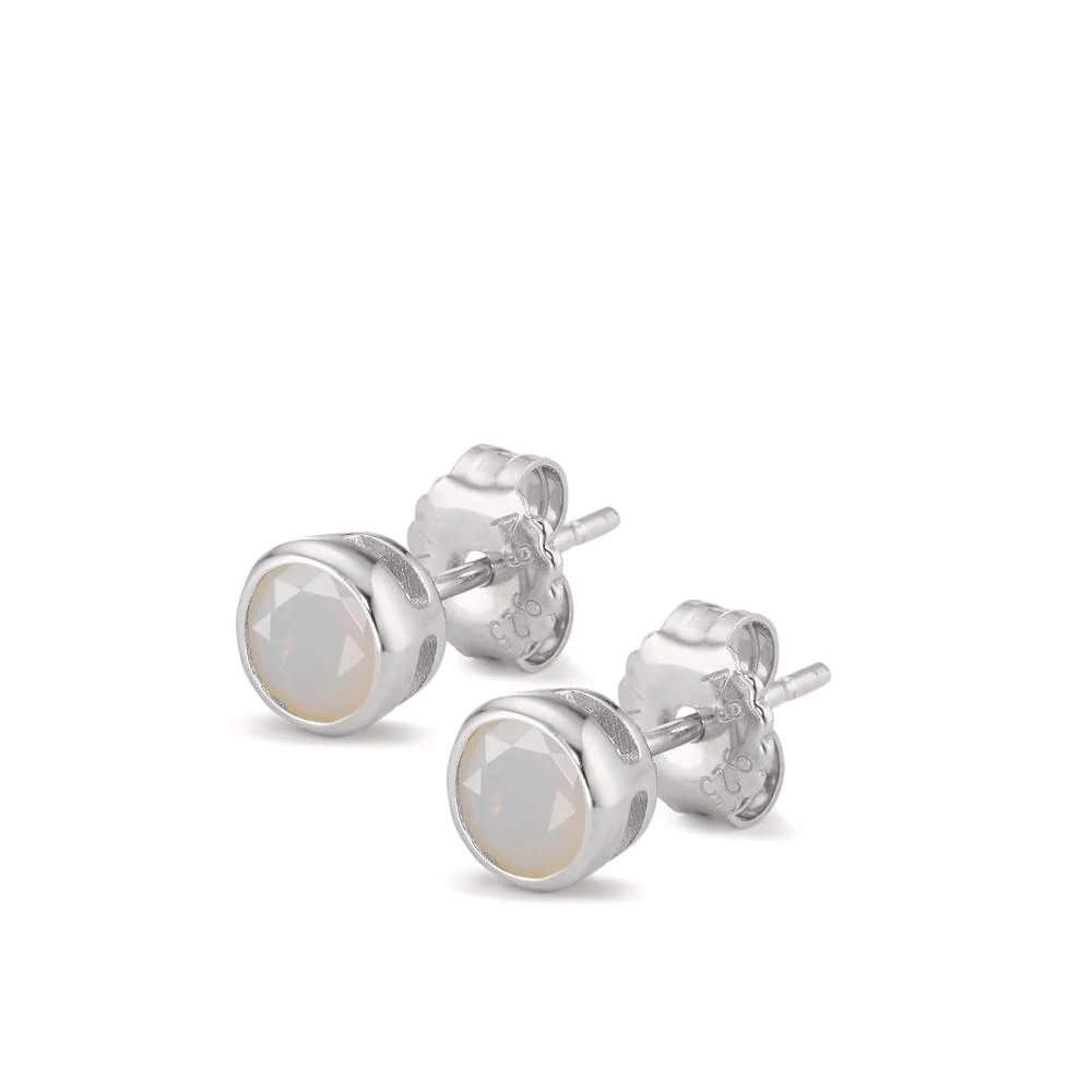 Orecchini a bottone Argento [synth. Opal] rodiato Ø6 mm - Image 3