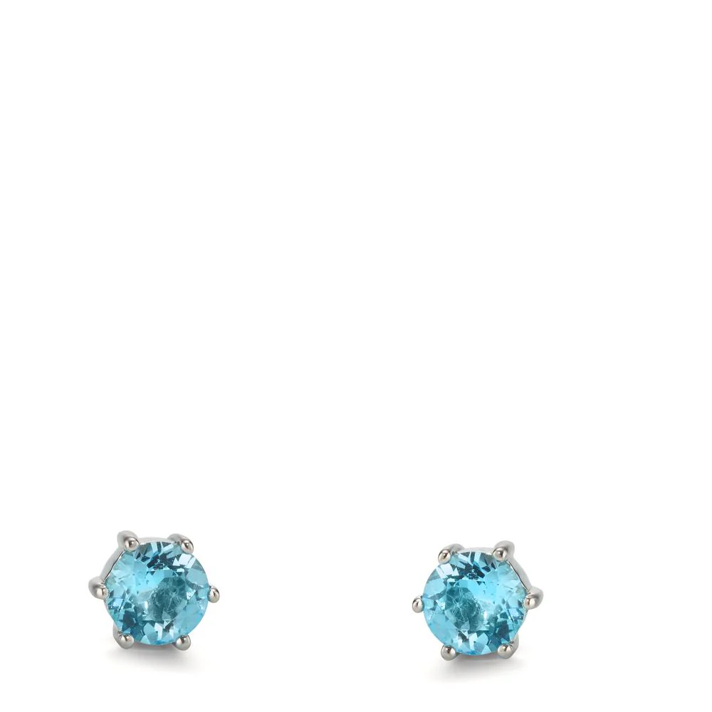 Orecchini a bottone Argento Topazio blu, 2 pietra rodiato Ø4.5 mm - Image 2