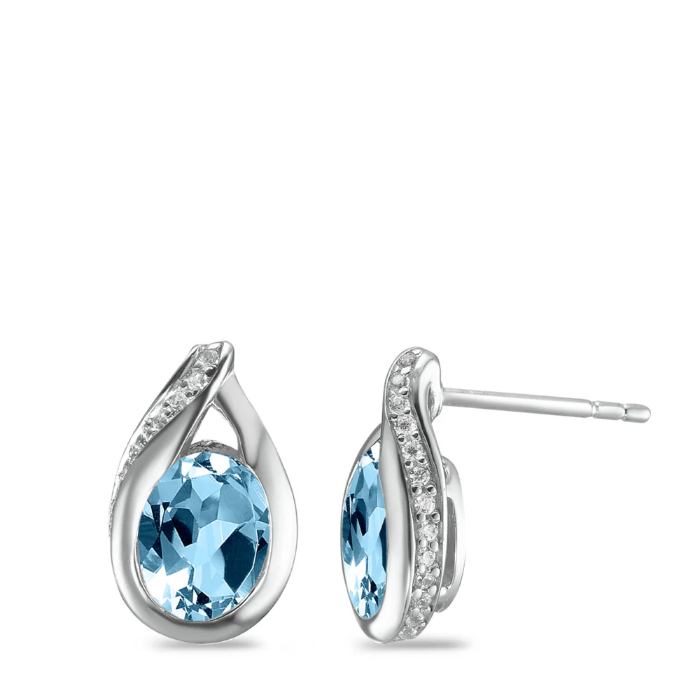 Orecchini a bottone Argento Topazio blu, Zirconia rodiato