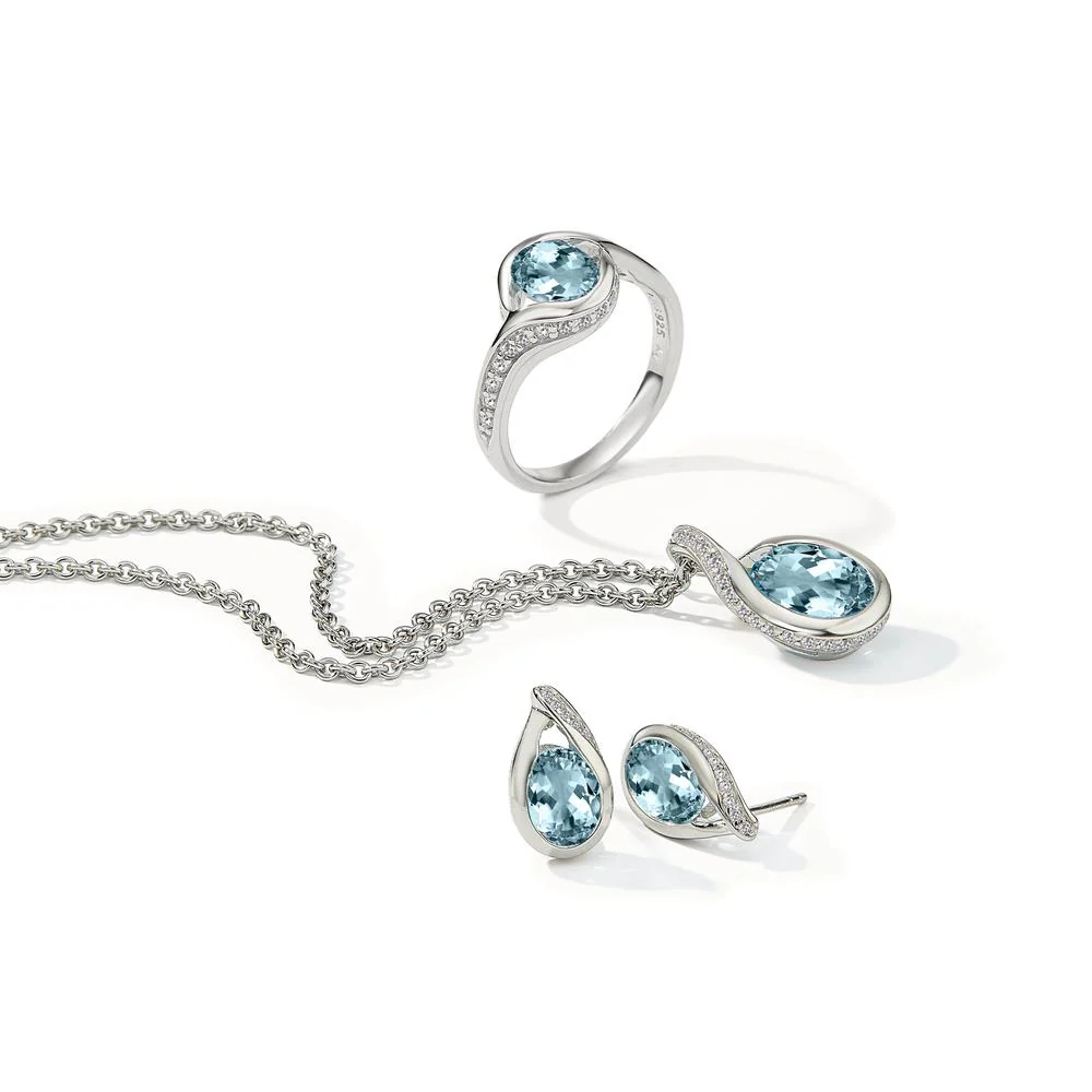 Orecchini a bottone Argento Topazio blu, Zirconia rodiato - Image 3