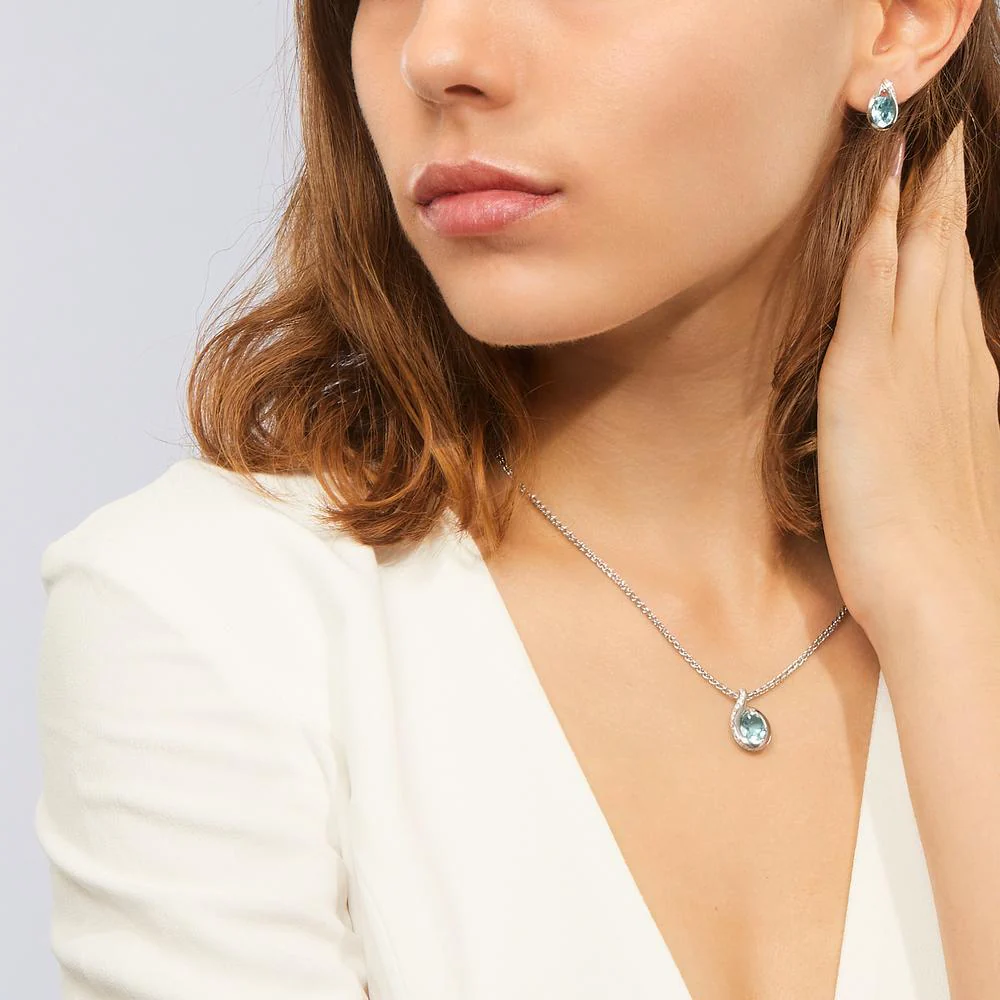 Orecchini a bottone Argento Topazio blu, Zirconia rodiato - Image 4