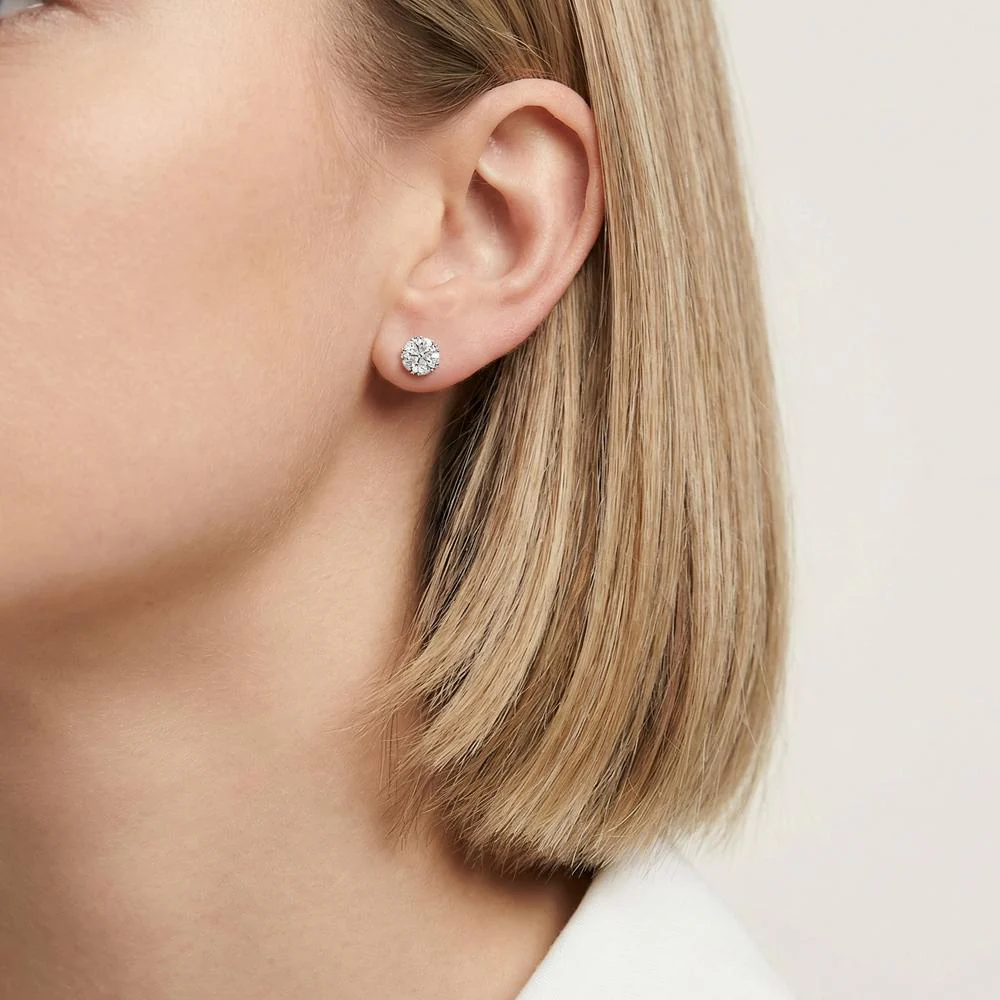 Orecchini a bottone Argento Zirconia 10 pietra rodiato Ø7 mm - Image 2