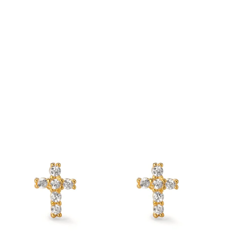 Orecchini a bottone Argento Zirconia 12 pietra giallo dorato Croce - Image 3