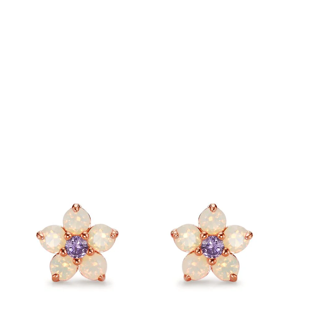 Orecchini a bottone Argento Zirconia 12 pietra rosa dorato Fiore Ø8.5 mm - Image 2
