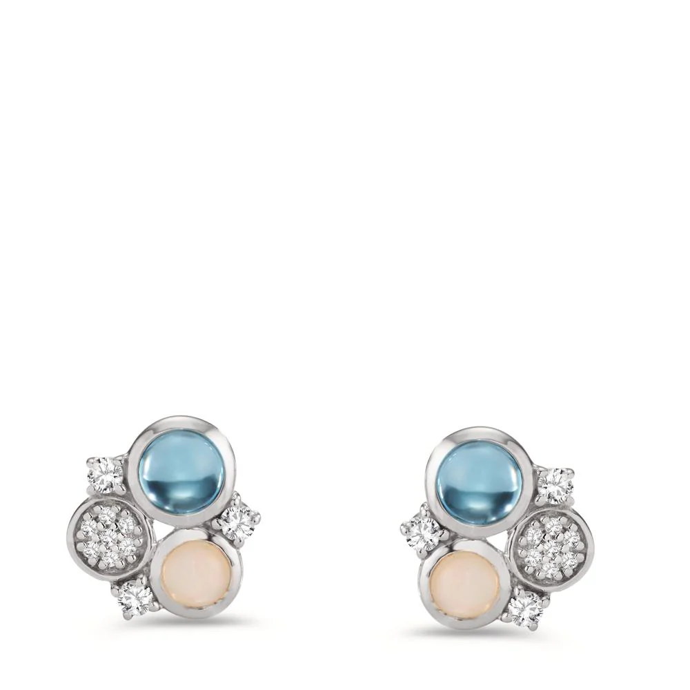 Orecchini a bottone Argento Zirconia 18 pietra, Topazio blu, 2 pietra, Opale 2 pietra rodiato Ø12 mm - Image 2