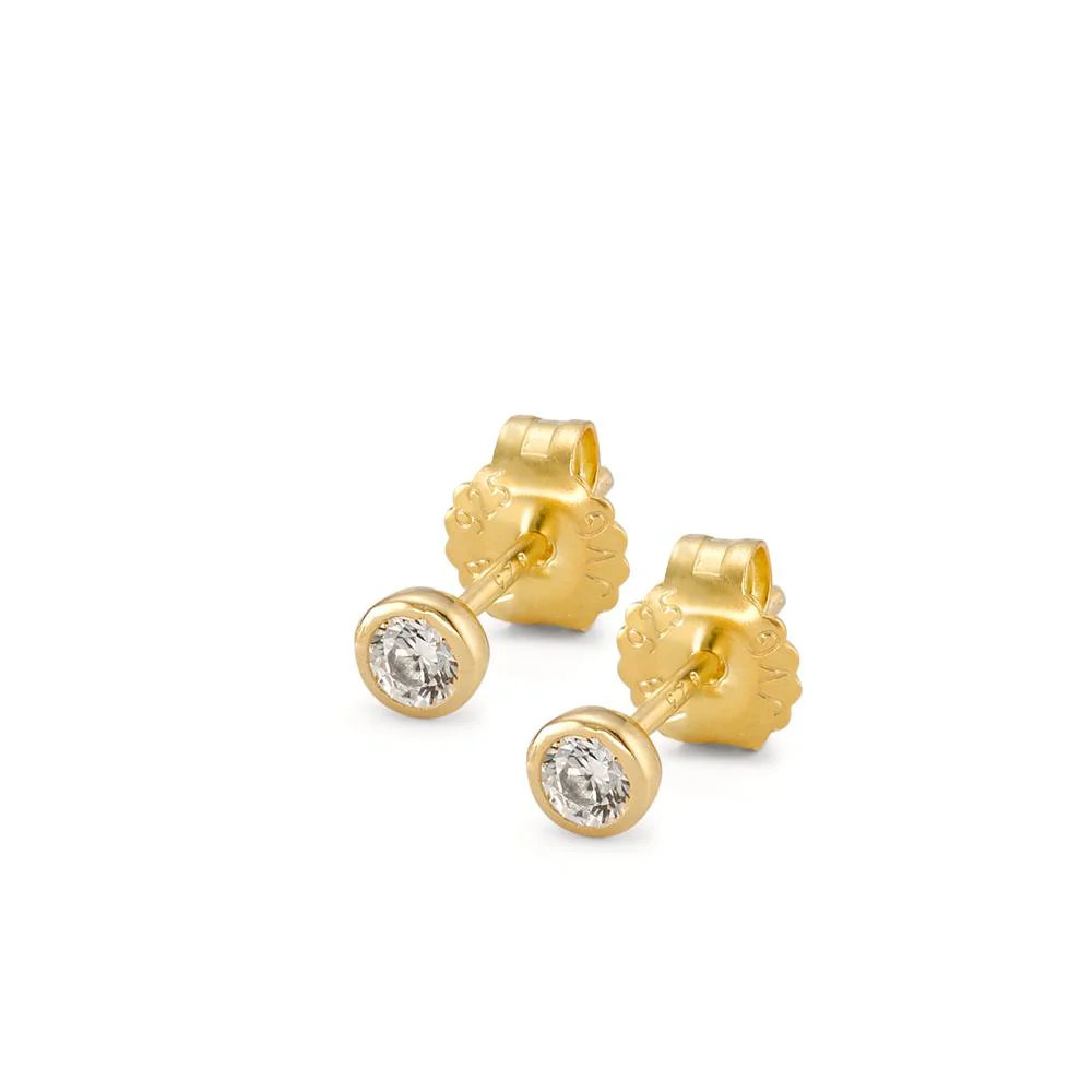 Orecchini a bottone Argento Zirconia 2 pietra giallo dorato - Image 3