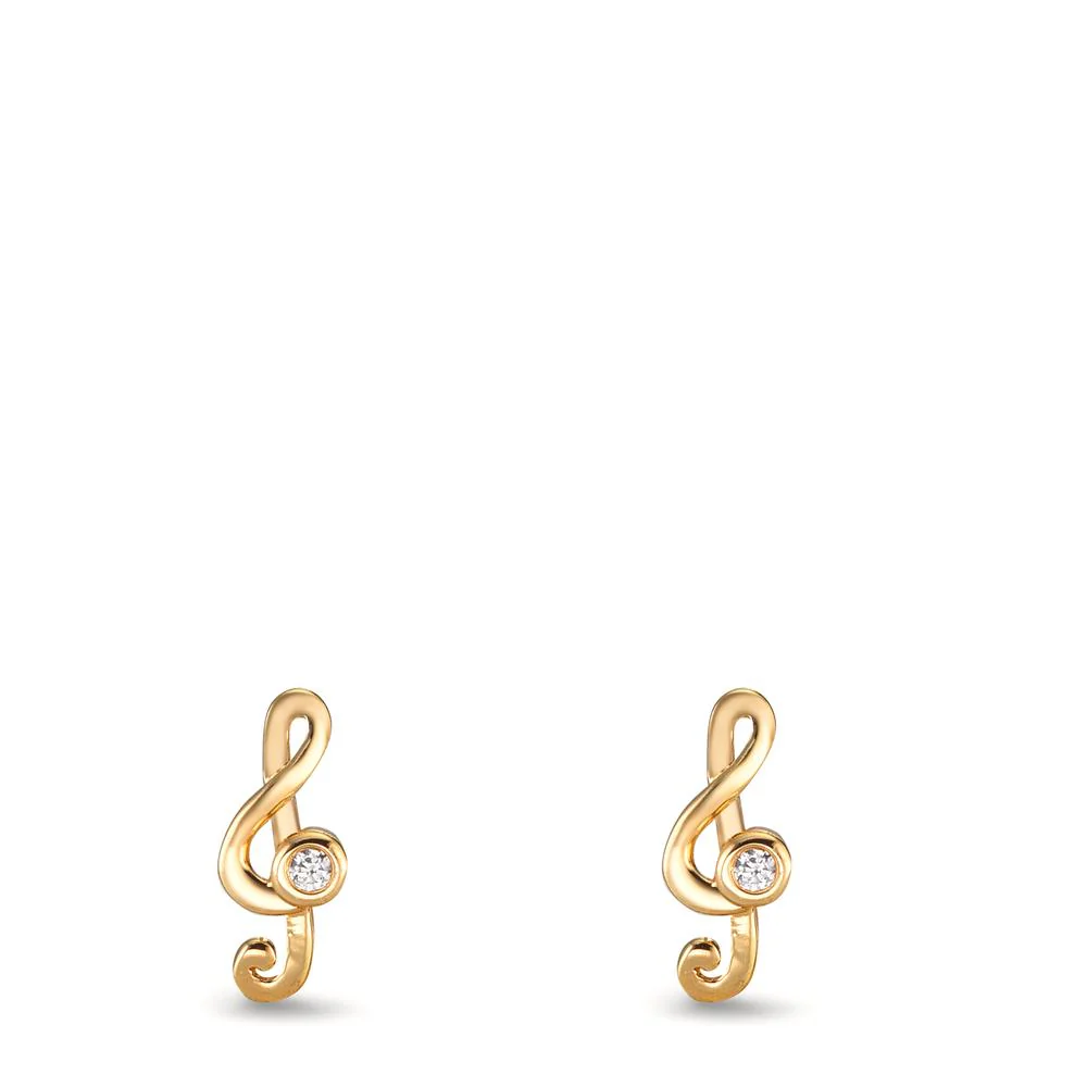 Orecchini a bottone Argento Zirconia 2 pietra giallo dorato Clef - Image 3