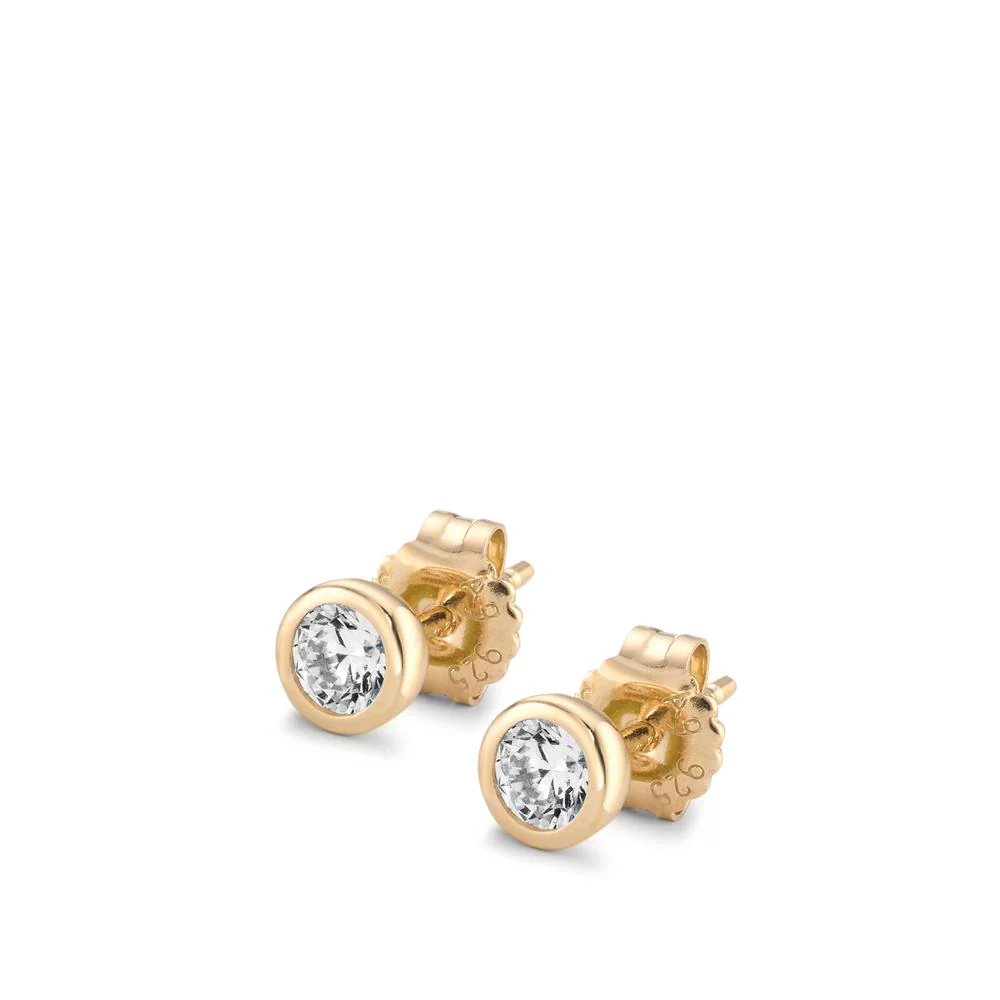 Orecchini a bottone Argento Zirconia 2 pietra giallo dorato Ø5.5 mm - Image 2