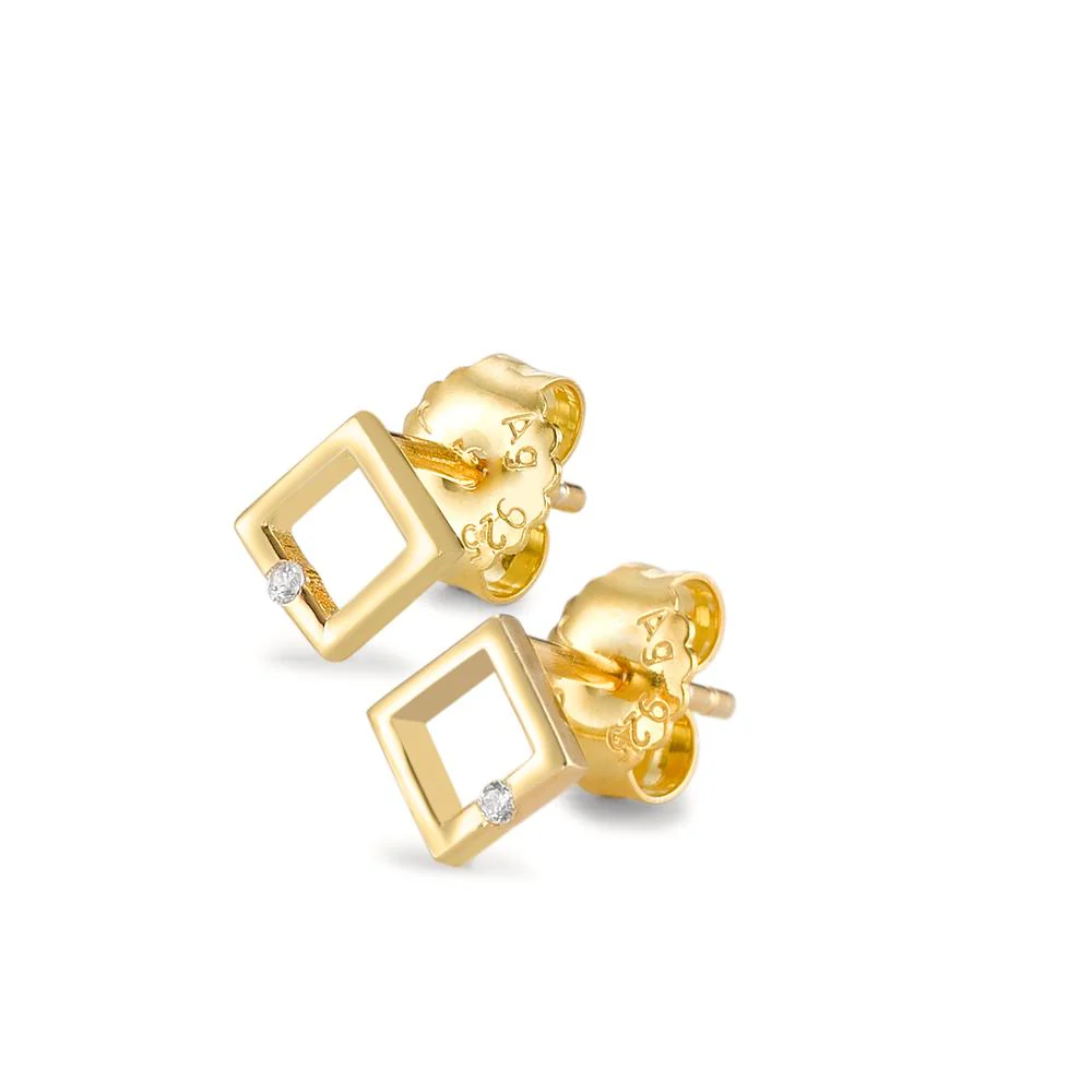 Orecchini a bottone Argento Zirconia 2 pietra giallo dorato Ø5 mm - Image 2
