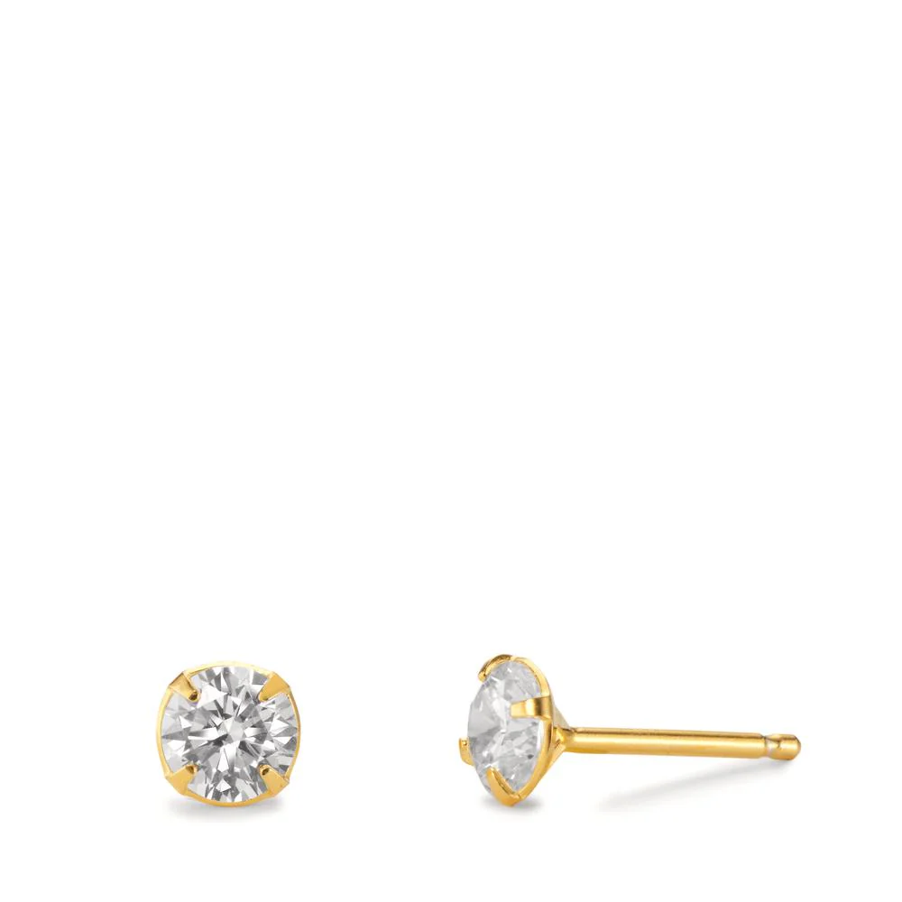 Orecchini a bottone Argento Zirconia 2 pietra giallo dorato Ø5 mm
