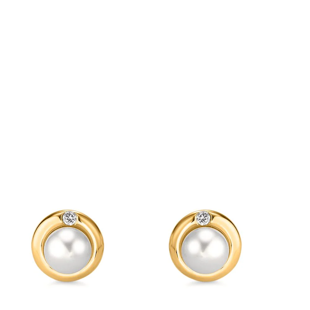 Orecchini a bottone Argento Zirconia 2 pietra giallo dorato Perla coltivata d'acqua dolce bianco, 2 Perla, 5.5 mm Ø9 mm - Image 2