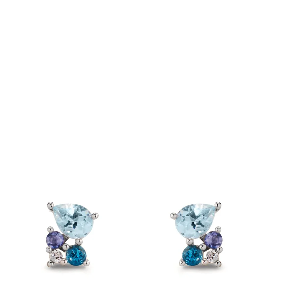 Orecchini a bottone Argento Zirconia 2 pietra, Iolite 2 pietra, Topazio azzurro di Londra 2 pietra, Topazio blu rodiato - Image 2