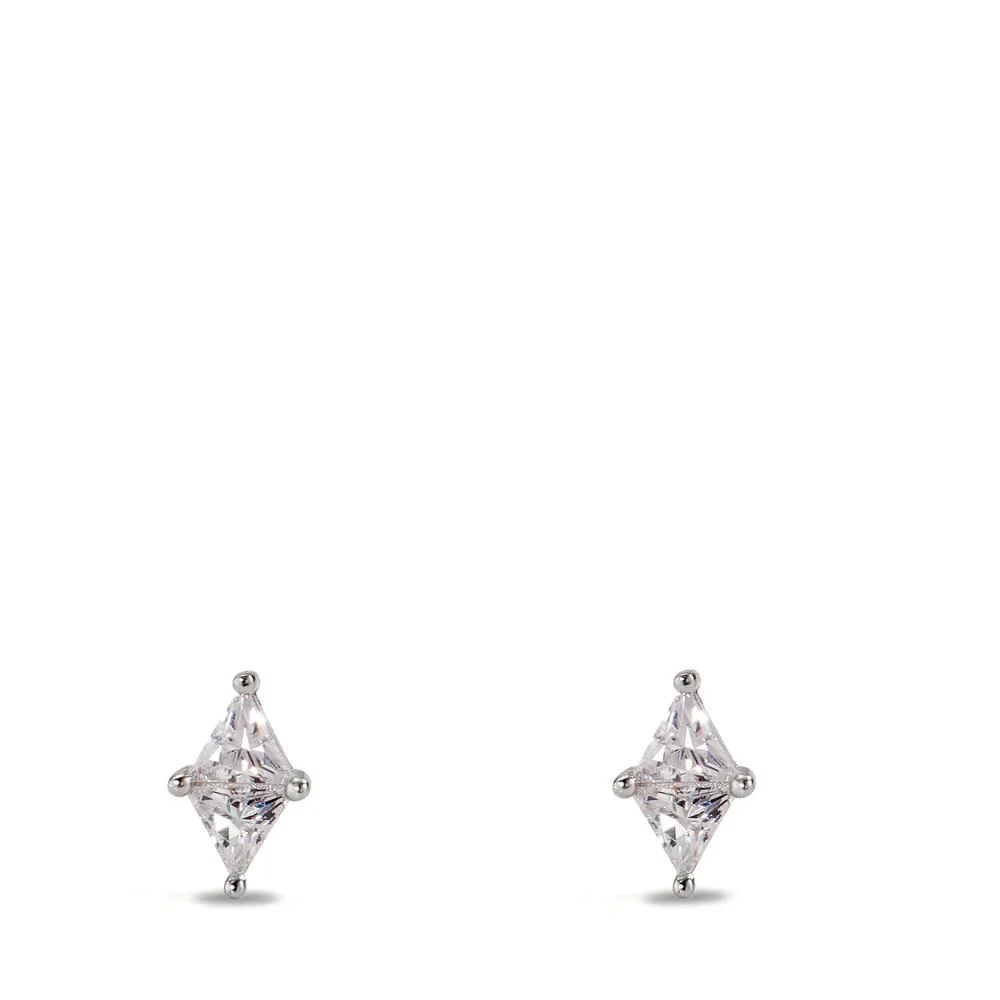 Orecchini a bottone Argento Zirconia 2 pietra rodiato - Image 2