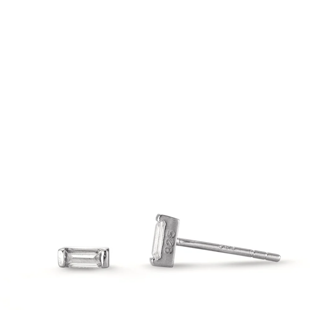 Orecchini a bottone Argento Zirconia 2 pietra rodiato