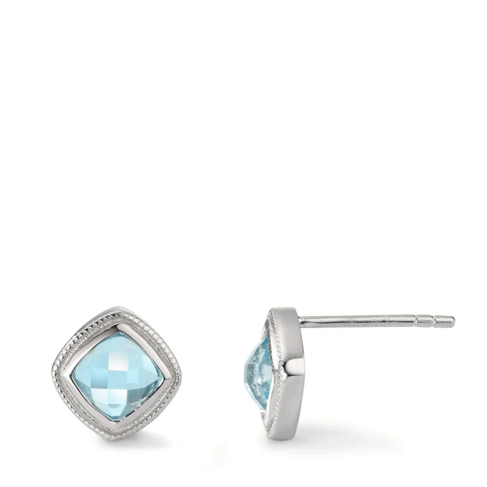 Orecchini a bottone Argento Zirconia 2 pietra rodiato Ø8 mm
