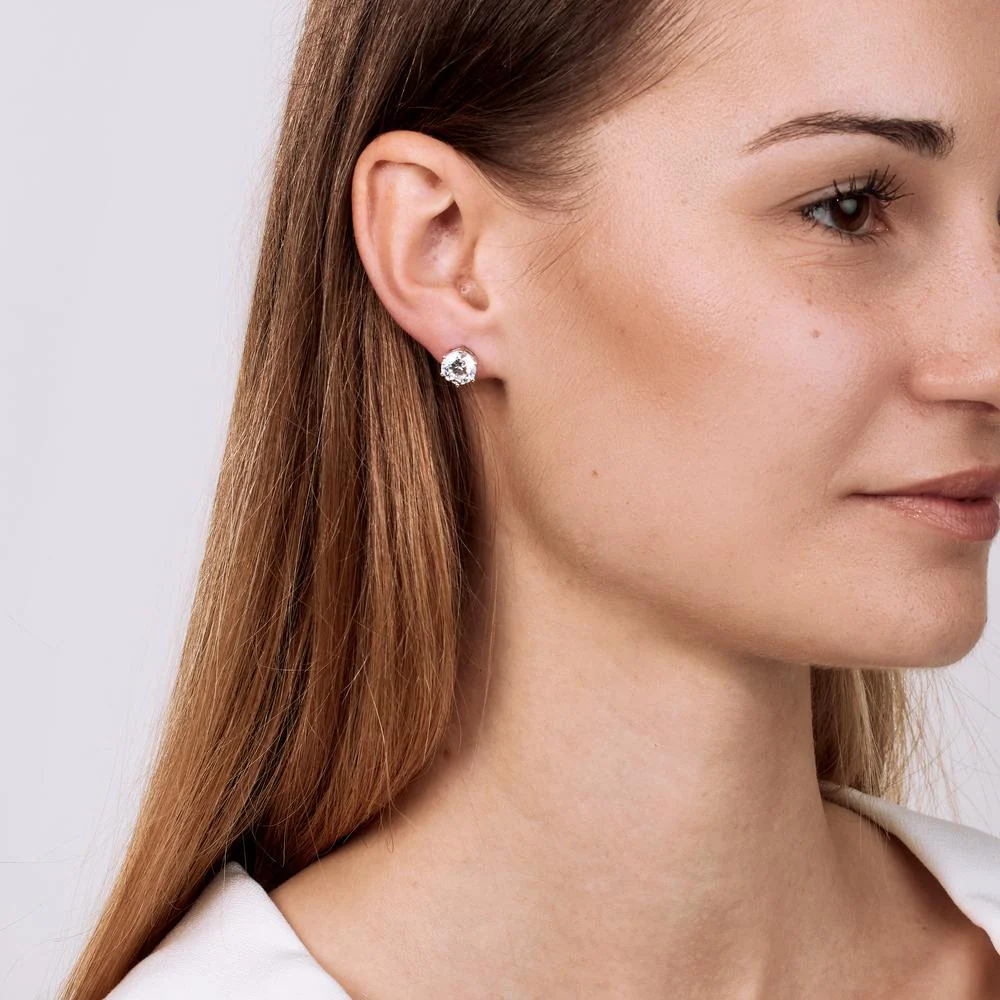 Orecchini a bottone Argento Zirconia 2 pietra rodiato Ø9 mm - Image 2